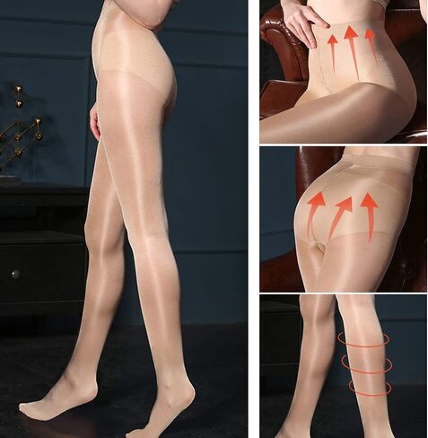 HTRUIYA Women's Oil Shiny Shaping Pantyhose High Stretch Dance Tights High Waist Sheer Stockings Plus Size 60D in Saudi Arabia