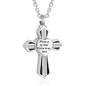 NanMuc Cross Cremation Urn Necklace for Ashes Tree of Life Dad/Mom/Grandma Stainless Steel Urn Pendant Ashes Holder Memorial Jewelry