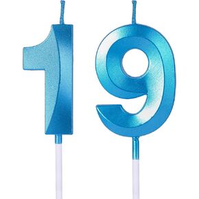 Gold 19th & 91st Birthday Candles for Cakes, Number 19 91 Candle Cake Topper for Party Anniversary Wedding Celebration Decoration