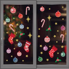 WALPLUS Christmas Window Clings Christmas Decorations Clearance Christmas Wall Sticker Double-Sided Reusable Peel and Stick Removable for Glass Living Room Nursery Room Home Merry Christmas 54 Pieces