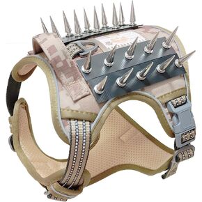 Tactical Dog Harness Reflective for Small Medium Large Dogs No Pull Spike Vest Dog Harness Vest Tactical Working Dog Vest Harness Service Dog Jacket with Handle & Spike Protection Vest Small