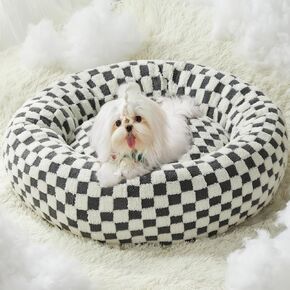 BFPETHOME Donut Dog Beds for Small Dog, Round Cat Beds for Indoor Cats, Calming Pet Bed for Puppy and Kitty with Non-Slip Bottom, Cute Fancy Dog Bed Machine Washable Plush Fabric in Kuwait