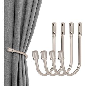 4 Pcs Curtain Holdbacks, Wall Mounted Metal Drapery Tiebacks, Decorative Curtain Tieback Hook, Heavy Duty Metal Window Drapery Holder, Black