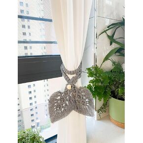 Winterdemoon 2 Pack Curtain Tiebacks Cotton Handmade Holdbacks Boho Curtain Tiebacks Curtain Holdbacks with Adjustable Natural Farmhouse Wood Bead Curtain Tie (Light Green)