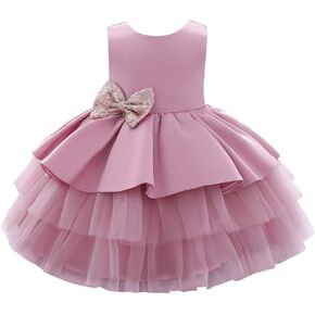 ODASDO Baby Girls Dresses First Birthday Outfit Toddler Kids Special Occasion Dress Back V-Neck Bowknot Satin Princess Dress in Kuwait