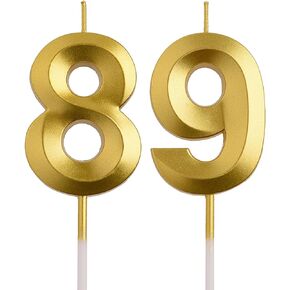 شموع عيد ميلاد AOOLADA 89th 98، ذهبية 98 89 عامًا، عدد شموع عيد الميلاد، زينة حفلات أعياد الميلاد للرجال والنساء