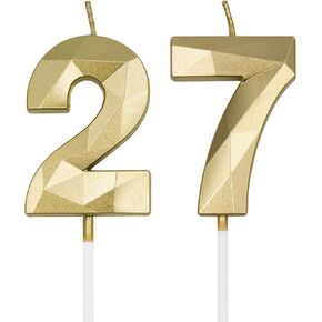 27th & 72nd Birthday Candles for Cake, Gold Number 27 72 3D Diamond Shaped Candle Birthday Decorations Party Supplies for Women or Men in Kuwait