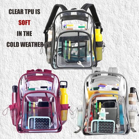 Heavy Duty Clear Backpack Heavy Duty Clear Bookbags School Stadium Approved TPU Transparent Bag for Work Security Sports XL in Kuwait