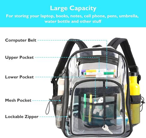 Heavy Duty Clear Backpack Heavy Duty Clear Bookbags School Stadium Approved TPU Transparent Bag for Work Security Sports XL in Kuwait