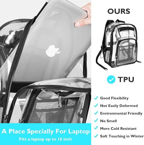 Heavy Duty Clear Backpack Heavy Duty Clear Bookbags School Stadium Approved TPU Transparent Bag for Work Security Sports XL in Kuwait