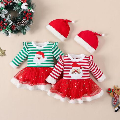 VINUOKER ملابس عيد الميلاد الأولى للفتيات حديثي الولادة من VINUOKER، فستان Xmax للفتيات الرضع، ملابس عيد الميلاد للفتيات الصغيرات ملابس سانتا للأطفال in Kuwait