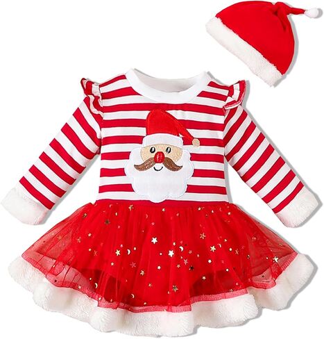 VINUOKER ملابس عيد الميلاد الأولى للفتيات حديثي الولادة من VINUOKER، فستان Xmax للفتيات الرضع، ملابس عيد الميلاد للفتيات الصغيرات ملابس سانتا للأطفال in Kuwait
