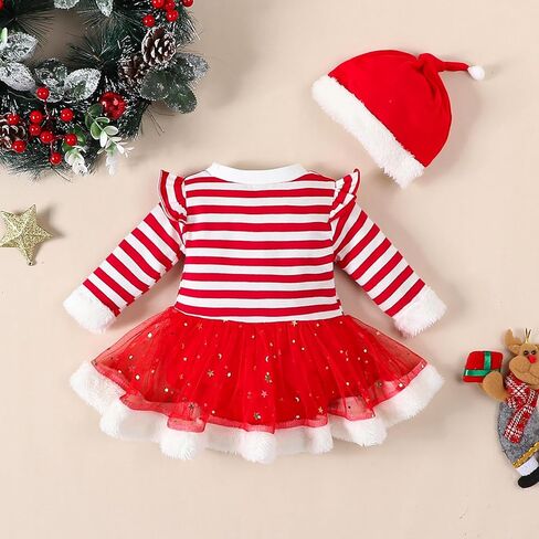 VINUOKER ملابس عيد الميلاد الأولى للفتيات حديثي الولادة من VINUOKER، فستان Xmax للفتيات الرضع، ملابس عيد الميلاد للفتيات الصغيرات ملابس سانتا للأطفال in Kuwait