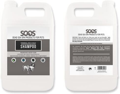 Soos Pet Shampoo Mineral Rich Mud Natural Dead Sea Cruelty Free Dog Shampoo Fast Absorbing Skin Cooling Antib-acterial and Antif-ungal Odor Remover for Dogs and Cats - 1x Pet Shampoo (4L) in Saudi Arabia