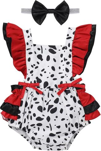 ODASDO Newborn Infant Baby Girl Deer Cow Printed Romper Ruffle Sleeveless Bodysuit with Bowknot Headband 2pcs Set in Saudi Arabia