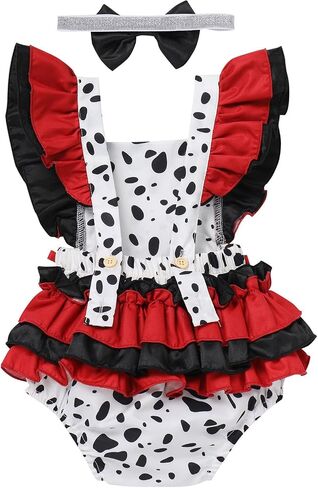 ODASDO Newborn Infant Baby Girl Deer Cow Printed Romper Ruffle Sleeveless Bodysuit with Bowknot Headband 2pcs Set in Saudi Arabia