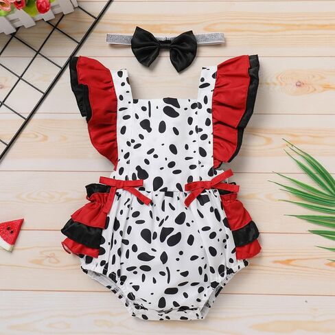 ODASDO Newborn Infant Baby Girl Deer Cow Printed Romper Ruffle Sleeveless Bodysuit with Bowknot Headband 2pcs Set in Saudi Arabia