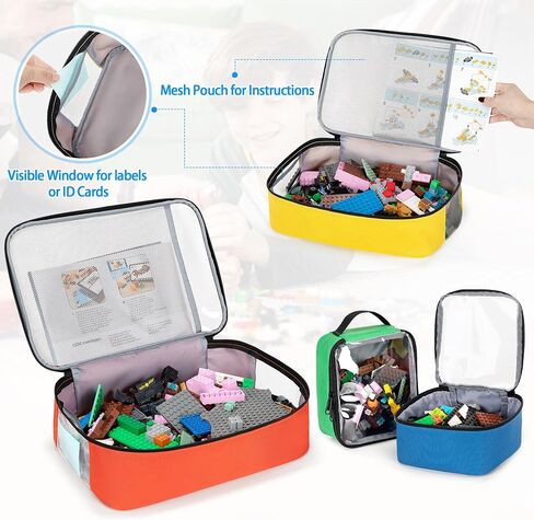 Rexmica 4-piece Toy Storage Organizer Bag Compatible with Lego Bricks, Travel Organizer Case for Building Blocks, Car Toy, Dolls, Crafts, Magnetic Tiles, Blocks Toy Storage Bag with Visible Top in Saudi Arabia