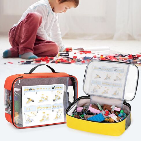 Rexmica 4-piece Toy Storage Organizer Bag Compatible with Lego Bricks, Travel Organizer Case for Building Blocks, Car Toy, Dolls, Crafts, Magnetic Tiles, Blocks Toy Storage Bag with Visible Top in Saudi Arabia