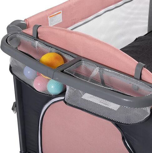 سرير أطفال 5 في 1، أسرة بجانب السرير، حزمة واللعب مع سرير وطاولة تغيير الحفاضات، روضة أطفال محمولة للسفر مع ألعاب وصندوق موسيقى، مرتبة للبنات والرضع حديثي الولادة (وردي) in Kuwait