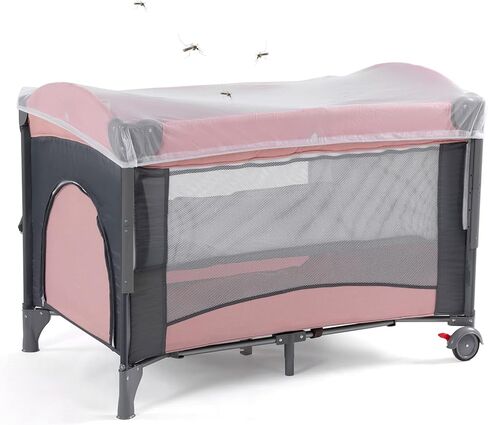 سرير أطفال 5 في 1، أسرة بجانب السرير، حزمة واللعب مع سرير وطاولة تغيير الحفاضات، روضة أطفال محمولة للسفر مع ألعاب وصندوق موسيقى، مرتبة للبنات والرضع حديثي الولادة (وردي) in Kuwait