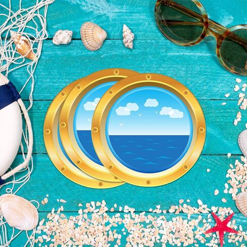 ملصقات Outus Cruise Ship Porthole لتزيين الرحلات البحرية ملصقات بحرية لحائط نافذة باب غرفة عيد الميلاد كرنفال كروز ديكورات الحفلات البحرية (4 قطع) in Saudi Arabia