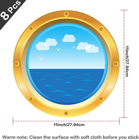 ملصقات Outus Cruise Ship Porthole لتزيين الرحلات البحرية ملصقات بحرية لحائط نافذة باب غرفة عيد الميلاد كرنفال كروز ديكورات الحفلات البحرية (4 قطع) in Saudi Arabia