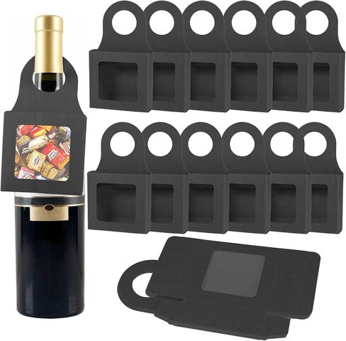 30 صندوقًا من ورق الكرافت لزجاجات النبيذ مع نافذة معلقة صناديق النبيذ القابلة للطي للهدايا زجاجات النبيذ الفارغة لتزيين صندوق شماعات الزجاجات (أسود، 3.5 × 3.5 × 1.2 بوصة) in Kuwait