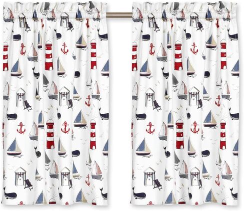 ستائر Cackleberry Home Nautical Ocean Cafe قطنية مقاس 28 بوصة عرض × 30 بوصة طول، مجموعة من قطعتين in Kuwait