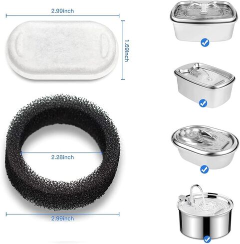 KuangBiao 10-Pack Filters Replacement, Compatible with Tomxcute 108oz/3.2L pet Fountain,for Petlibro 67oz/2L Stainless Steel cat Water Fountain with Sponges in Kuwait