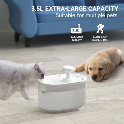 نافورة مياه للقطط من ELS PET مزودة بمضخة لاسلكية، نافورة مياه أوتوماتيكية للحيوانات الأليفة سعة 118 أونصة/3.5 لتر للقطط بالداخل، مضخة إيقاف تشغيل تلقائي وموزع مياه فائق الهدوء للكلاب، سهل التنظيف/آمن/خالي من مادة BPA (3.5 لتر/118 أونصة) in Kuwait