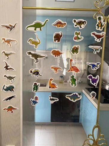 32Pcs Dinosaurs Window Stickers Window Clings Washable Reusable for Classroom Home Birthday Animals Party Supplies Decorations in Kuwait