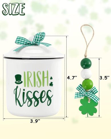 St. Patrick's Day Tiered Tray Decor Irish Kisses Ceramic Canister Irish Decor Bowl Candy Holder with Green Buffalo Plaid Bowknot Shamrock Home Farmhouse Table Centerpiece Decoration Supplies in Saudi Arabia