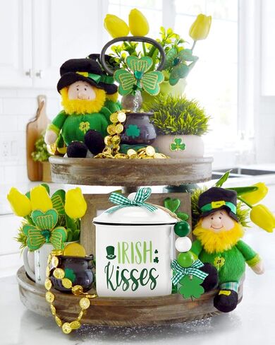 St. Patrick's Day Tiered Tray Decor Irish Kisses Ceramic Canister Irish Decor Bowl Candy Holder with Green Buffalo Plaid Bowknot Shamrock Home Farmhouse Table Centerpiece Decoration Supplies in Saudi Arabia