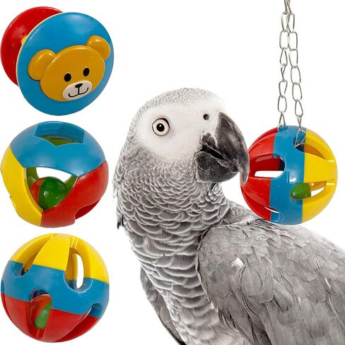 SIMENA Parrot Ball Toy with Bell, Cage Hanging Accessories for Medium to Large Birds, Parrot Toy, Interactive Puzzle Bird Bell Toy, Bird Ball, Cat Ball Toy (Globe, Set of 1) in Saudi Arabia