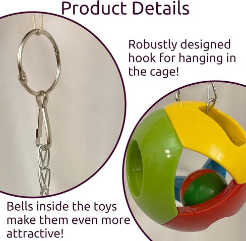 SIMENA Parrot Ball Toy with Bell, Cage Hanging Accessories for Medium to Large Birds, Parrot Toy, Interactive Puzzle Bird Bell Toy, Bird Ball, Cat Ball Toy (Globe, Set of 1) in Saudi Arabia