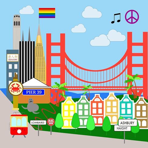 Baby Jack & Co 8x8" Learning Lovey San Francisco California Tag Toys for Babies - Baby Crinkle Toys - Soft & Safe - Learn USA Cities and Shapes - Ideal Baby Toy & Gift BPA Free w/ Stroller Clip in Saudi Arabia