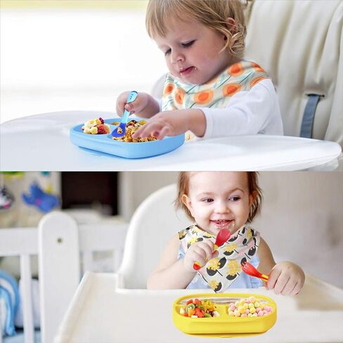 BEBOAN Baby Suction Plate, Silicone Divided Plate Set with Lid, Fork and Spoon for Boys and Girls, 100% BPA-Free Baby Food Plate, Dishwasher & Microwave Friendly, Fits for Most High Chair (Yellow) in Kuwait