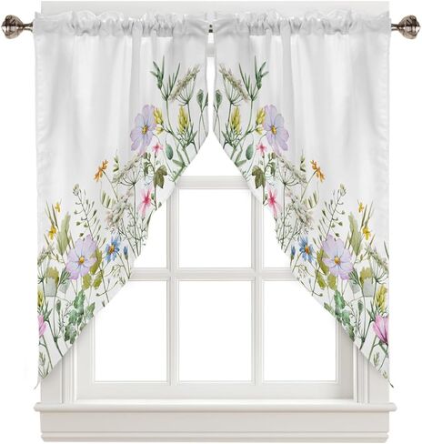 ستائر غنيمة زهور الربيع، ستائر زهور برية ريفية صيفية نباتية للحمام في غرفة المعيشة، علاجات نافذة قصيرة، ستائر مطبخ بجيب قضيب، مجموعة غنيمة، لوحتان، 28 بوصة × 36 بوصة in Kuwait