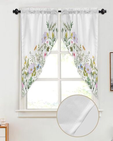 ستائر غنيمة زهور الربيع، ستائر زهور برية ريفية صيفية نباتية للحمام في غرفة المعيشة، علاجات نافذة قصيرة، ستائر مطبخ بجيب قضيب، مجموعة غنيمة، لوحتان، 28 بوصة × 36 بوصة in Kuwait