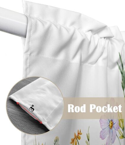 ستائر غنيمة زهور الربيع، ستائر زهور برية ريفية صيفية نباتية للحمام في غرفة المعيشة، علاجات نافذة قصيرة، ستائر مطبخ بجيب قضيب، مجموعة غنيمة، لوحتان، 28 بوصة × 36 بوصة in Kuwait