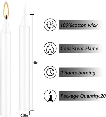 Set of 20 White Spell & Chime – Premium Mini Taper Candles for Rituals, Prayer, Birthdays, Meditation, Altar - 4 Inch Tall, Unscented (White) in Kuwait