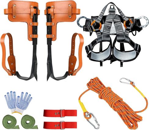 WMLBK Tree Climbing Spikes 1 Pair Alloy Steel Pole Climbing Spurs Tool 2 Adjustable Gears Climbing Set Cow Leather Straps with Non-Slip Pedal For Climbers, Logging, Hunting Observation & Fruit Picking in Kuwait
