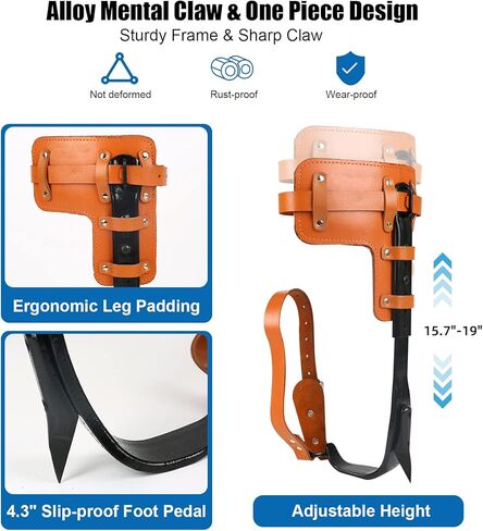 WMLBK Tree Climbing Spikes 1 Pair Alloy Steel Pole Climbing Spurs Tool 2 Adjustable Gears Climbing Set Cow Leather Straps with Non-Slip Pedal For Climbers, Logging, Hunting Observation & Fruit Picking in Kuwait