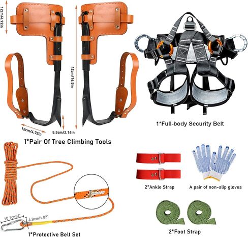 WMLBK Tree Climbing Spikes 1 Pair Alloy Steel Pole Climbing Spurs Tool 2 Adjustable Gears Climbing Set Cow Leather Straps with Non-Slip Pedal For Climbers, Logging, Hunting Observation & Fruit Picking in Kuwait