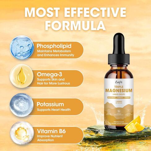 المغنيسيوم السائل مع توريت المغنيسيوم، جليسينات وسيترات، مركب المغنيسيوم الثلاثي مع البوتاسيوم، الفوسفوليبيد، أوميغا 3 للطاقة والنوم وصحة العظام، خالي من السكر، نكهة الأناناس، 2 أونصة سائلة in Kuwait