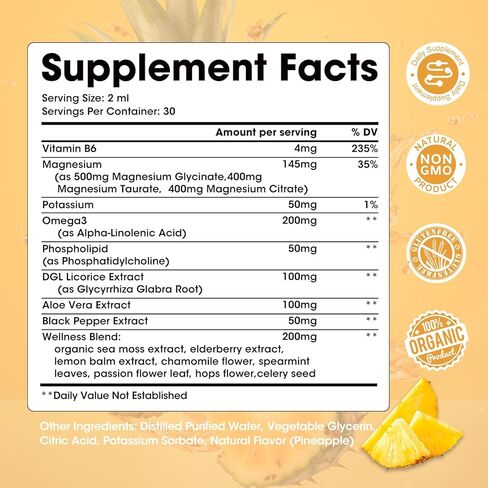 المغنيسيوم السائل مع توريت المغنيسيوم، جليسينات وسيترات، مركب المغنيسيوم الثلاثي مع البوتاسيوم، الفوسفوليبيد، أوميغا 3 للطاقة والنوم وصحة العظام، خالي من السكر، نكهة الأناناس، 2 أونصة سائلة in Kuwait