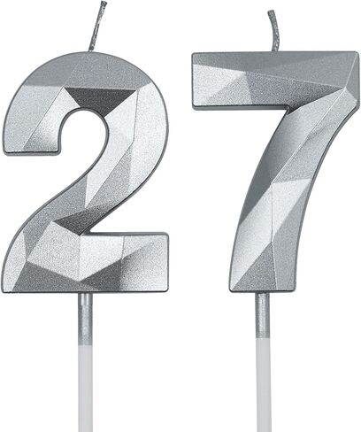 27th & 72nd Birthday Candles for Cake, Gold Number 27 72 3D Diamond Shaped Candle Birthday Decorations Party Supplies for Women or Men in Saudi Arabia