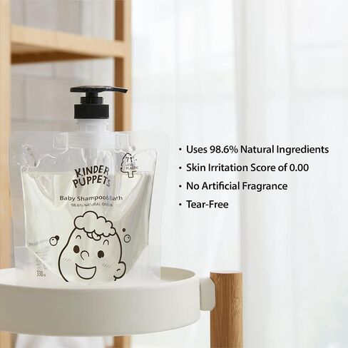 Kinder Puppets Korean Baby Shampoo & Bath with Natural Surfactants | Gentle Wash for Eczema, Cradle Cap, Dry & Sensitive Skin | Tear-Free | Newborns Infants Toddlers Kids, 11.2 Fl. Oz in Saudi Arabia