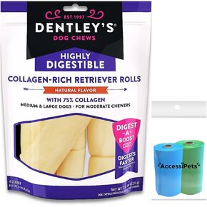 AccessiPets Dentley's Highly Digestible Collagen Rich All Life Stages Retriever Rolls for Medium and Large Dogs Bundle with 2 Dog Waste Rolls (Natural Beef) in Kuwait